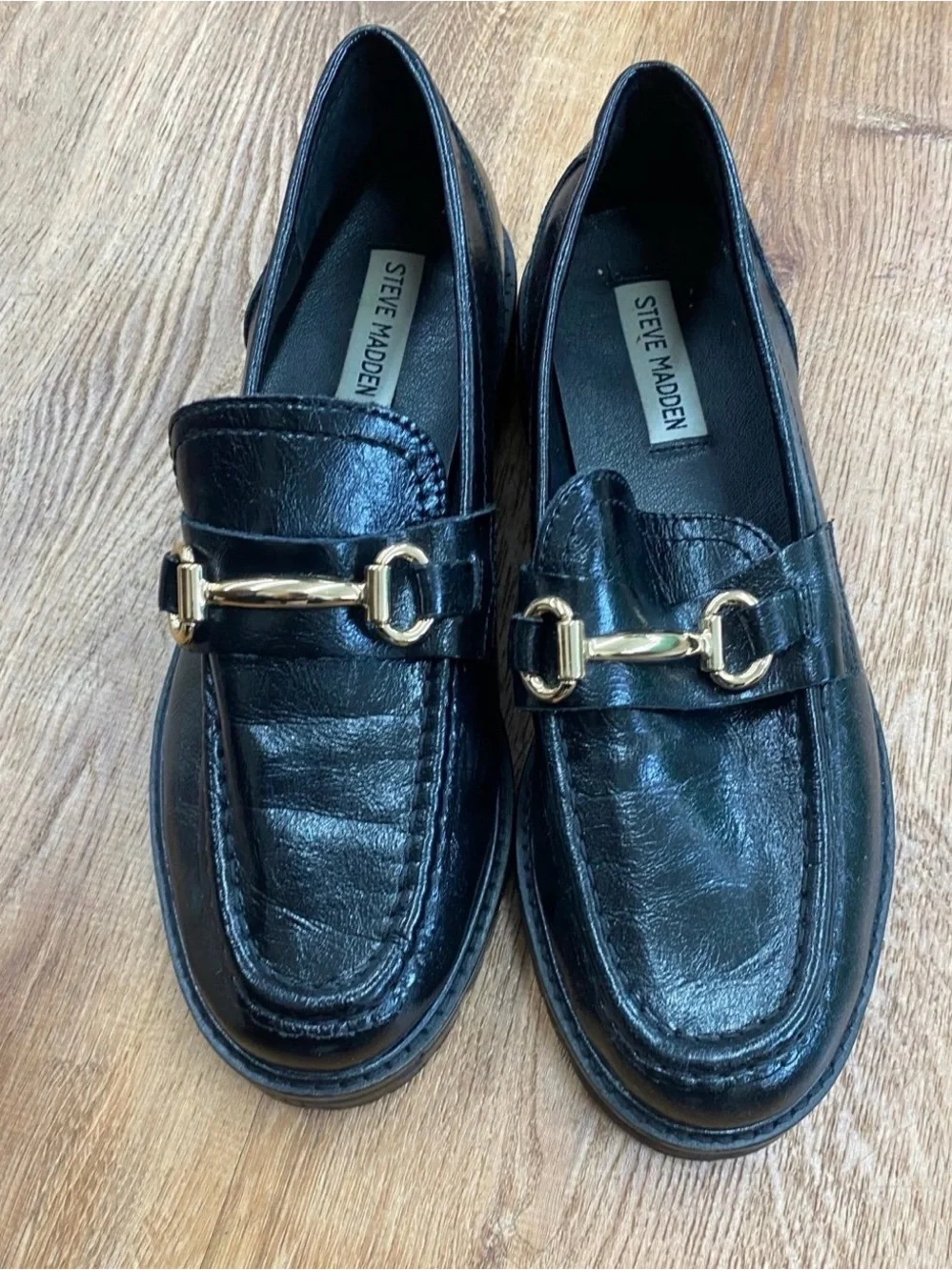 Steve Madden Mistor Black Leather Lug Sole Bit Loafers Size 9M